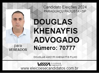 Candidato DOUGLAS KHENAYFIS ADVOGADO 2024 - PARAGUAÇU PAULISTA - Eleições