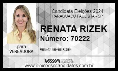 Candidato RENATA RIZEK 2024 - PARAGUAÇU PAULISTA - Eleições