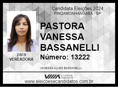 Candidato PASTORA VANESSA BASSANELLI 2024 - PINDAMONHANGABA - Eleições