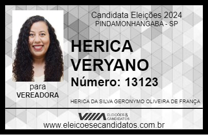 Candidato HERICA VERYANO 2024 - PINDAMONHANGABA - Eleições