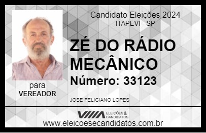 Candidato ZÉ DO RÁDIO MECÂNICO 2024 - ITAPEVI - Eleições