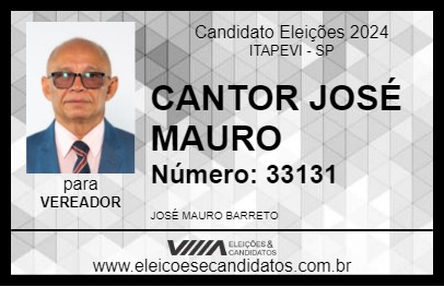 Candidato CANTOR JOSÉ MAURO 2024 - ITAPEVI - Eleições