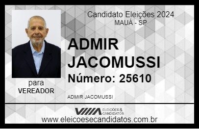 Candidato ADMIR JACOMUSSI 2024 - MAUÁ - Eleições