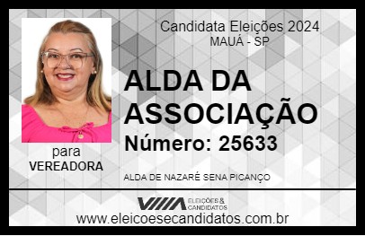 Candidato ALDA DA ASSOCIAÇÃO 2024 - MAUÁ - Eleições