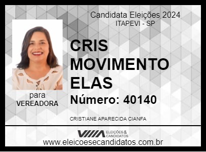 Candidato CRIS MOVIMENTO ELAS 2024 - ITAPEVI - Eleições