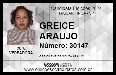 Candidato GREICE ARAUJO 2024 - TAQUARITINGA - Eleições