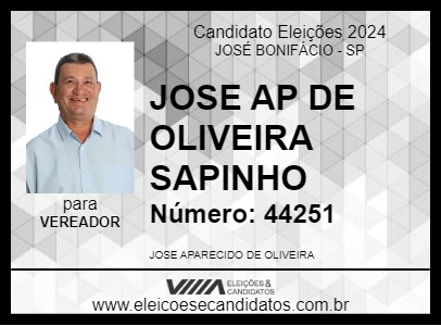 Candidato JOSE AP DE OLIVEIRA SAPINHO 2024 - JOSÉ BONIFÁCIO - Eleições