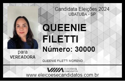 Candidato QUEENIE FILETTI 2024 - UBATUBA - Eleições