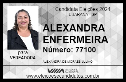 Candidato ALEXANDRA ENFERMEIRA 2024 - UBARANA - Eleições