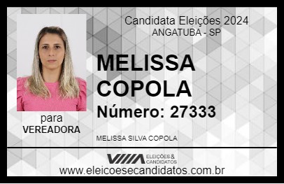 Candidato MELISSA COPOLA 2024 - ANGATUBA - Eleições