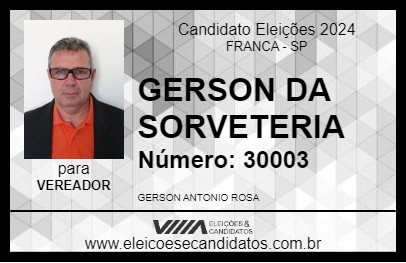 Candidato GERSON DA SORVETERIA 2024 - FRANCA - Eleições