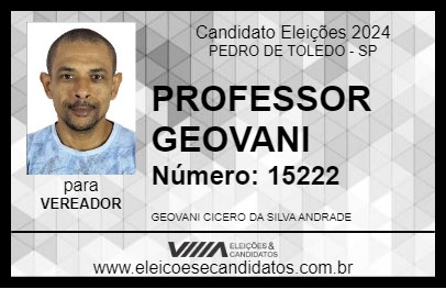 Candidato PROFESSOR GEOVANI 2024 - PEDRO DE TOLEDO - Eleições