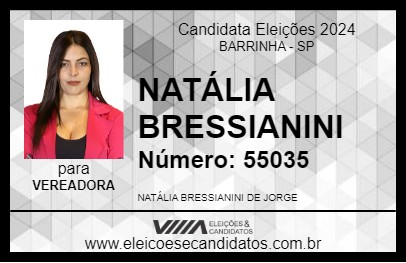 Candidato NATÁLIA BRESSIANINI 2024 - BARRINHA - Eleições