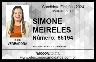 Candidato SIMONE MEIRELES 2024 - BARRINHA - Eleições