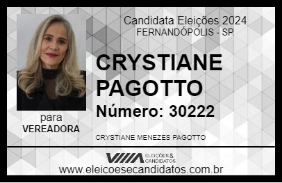 Candidato CRYSTIANE PAGOTTO 2024 - FERNANDÓPOLIS - Eleições