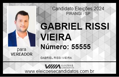 Candidato GABRIEL RISSI VIEIRA 2024 - PIRANGI - Eleições