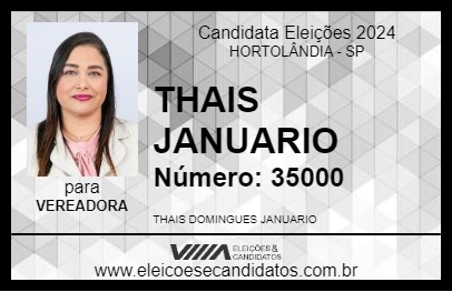 Candidato THAIS JANUARIO 2024 - HORTOLÂNDIA - Eleições