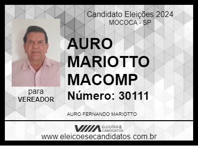 Candidato AURO MARIOTTO MACOMP 2024 - MOCOCA - Eleições