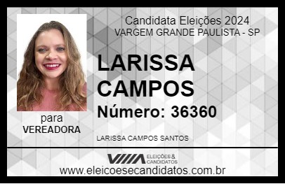 Candidato LARISSA CAMPOS 2024 - VARGEM GRANDE PAULISTA - Eleições