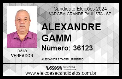 Candidato ALEXANDRE GAMM 2024 - VARGEM GRANDE PAULISTA - Eleições