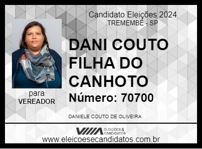 Candidato DANI COUTO FILHA DO CANHOTO 2024 - TREMEMBÉ - Eleições