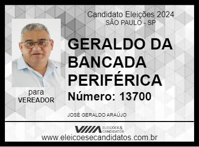 Candidato GERALDO DA BANCADA PERIFÉRICA 2024 - SÃO PAULO - Eleições