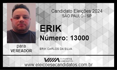 Candidato ERIK 2024 - SÃO PAULO - Eleições