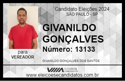 Candidato GIVANILDO GONÇALVES 2024 - SÃO PAULO - Eleições