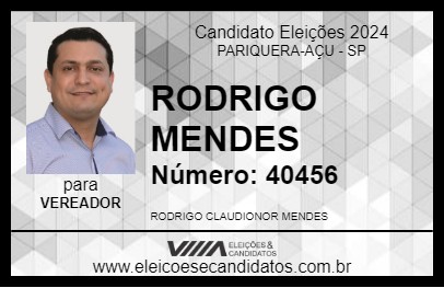 Candidato RODRIGO MENDES 2024 - PARIQUERA-AÇU - Eleições