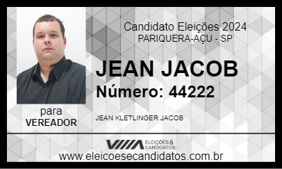 Candidato JEAN JACOB 2024 - PARIQUERA-AÇU - Eleições