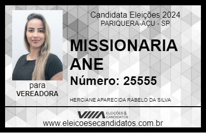 Candidato MISSIONARIA ANE 2024 - PARIQUERA-AÇU - Eleições