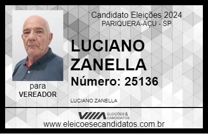 Candidato LUCIANO ZANELLA 2024 - PARIQUERA-AÇU - Eleições