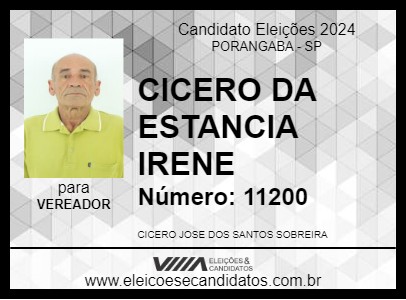 Candidato CICERO DA ESTANCIA IRENE 2024 - PORANGABA - Eleições