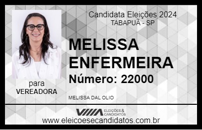 Candidato MELISSA ENFERMEIRA 2024 - TABAPUÃ - Eleições