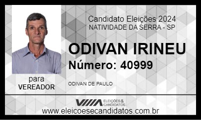 Candidato ODIVAN IRINEU 2024 - NATIVIDADE DA SERRA - Eleições