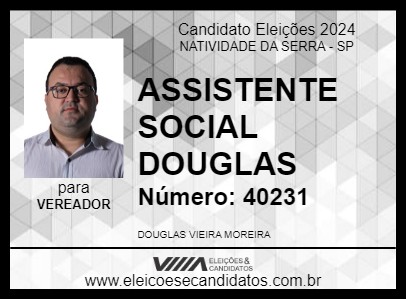 Candidato ASSISTENTE SOCIAL DOUGLAS 2024 - NATIVIDADE DA SERRA - Eleições