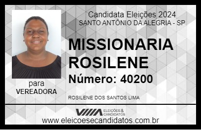 Candidato MISSIONARIA ROSILENE 2024 - SANTO ANTÔNIO DA ALEGRIA - Eleições