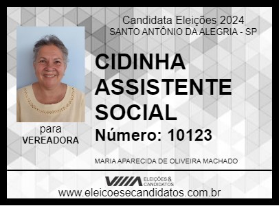 Candidato CIDINHA ASSISTENTE SOCIAL 2024 - SANTO ANTÔNIO DA ALEGRIA - Eleições