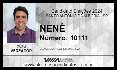 Candidato NENÊ 2024 - SANTO ANTÔNIO DA ALEGRIA - Eleições