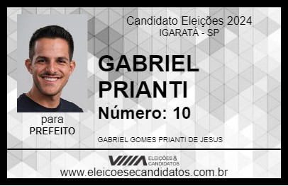 Candidato GABRIEL PRIANTI 2024 - IGARATÁ - Eleições