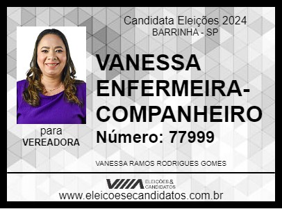 Candidato VANESSA ENFERMEIRA-COMPANHEIRO 2024 - BARRINHA - Eleições