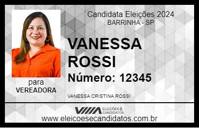 Candidato VANESSA ROSSI 2024 - BARRINHA - Eleições