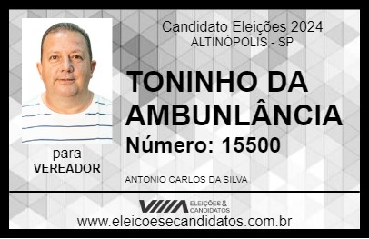 Candidato TONINHO DA AMBUNLÂNCIA 2024 - ALTINÓPOLIS - Eleições