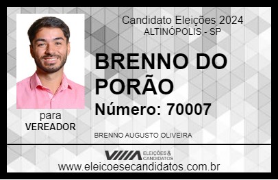 Candidato BRENNO DO PORÃO 2024 - ALTINÓPOLIS - Eleições