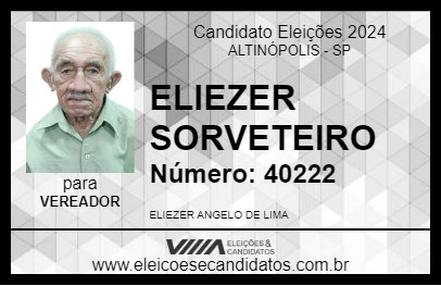 Candidato ELIEZER SORVETEIRO 2024 - ALTINÓPOLIS - Eleições