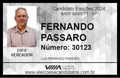 Candidato FERNANDO PASSARO 2024 - BADY BASSITT - Eleições