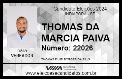 Candidato THOMAS DA MARCIA PAIVA 2024 - INDIAPORÃ - Eleições