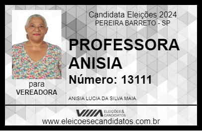 Candidato PROFESSORA ANISIA 2024 - PEREIRA BARRETO - Eleições