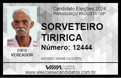 Candidato SORVETEIRO TIRIRICA 2024 - PARAGUAÇU PAULISTA - Eleições