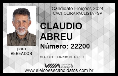 Candidato CLAUDIO ABREU 2024 - CACHOEIRA PAULISTA - Eleições